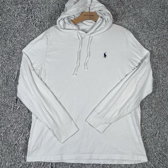 Polo Ralph Lauren Lightweight Hoodie Men’s Medium White Long Sleeve Preppy Golf - Picture 1 of 5